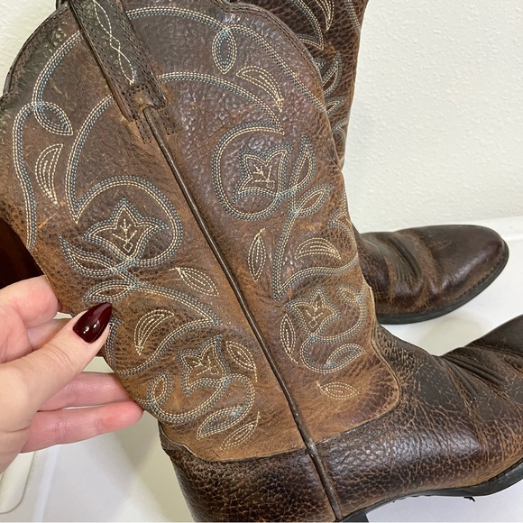 Ariat heritage cowboy Leather Boots women’s sz 7.5 brown oval toe western - Picture 2 of 10